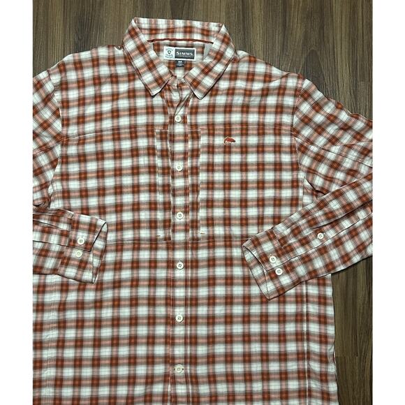 Simms Insect Shield Long Sleeve Orange Plaid Vented Button Shirt Men's Size M - Picture 1 of 8
